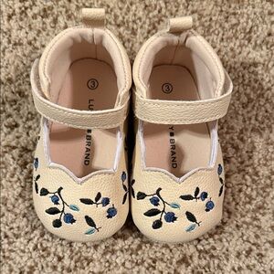 Lucky Brand Cream Baby Shoes with Blue Floral Design